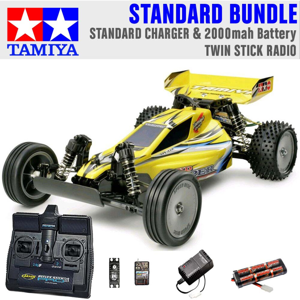 TAMIYA RC 58374 Sand Viper DT-02 Tuned 2WD 1:10 Standard Stick Radio Bundle