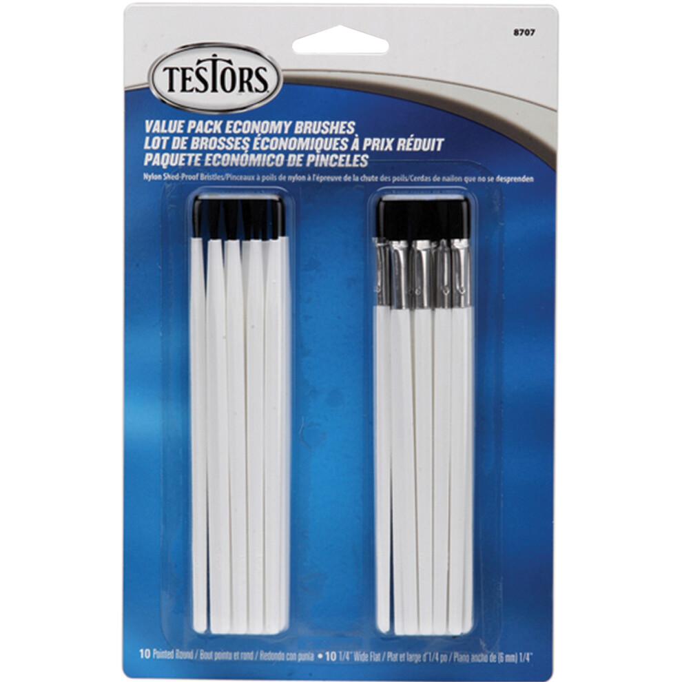 Testors Economy Paintbrushes 20/Pkg-10 Round & 10 Flat 8707