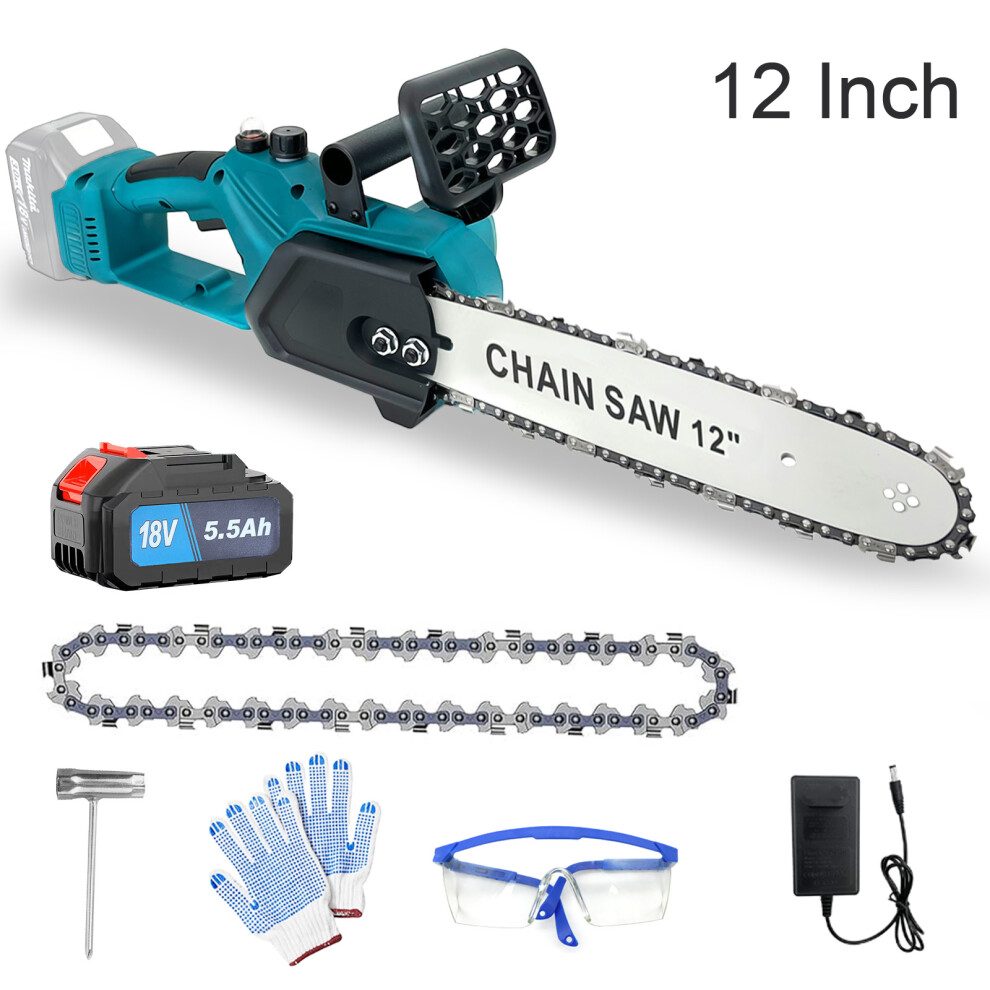 12" Brushless Cordless Chainsaw 650W Wood Cutter+5.5A Battery+Charger-Makita Compatible