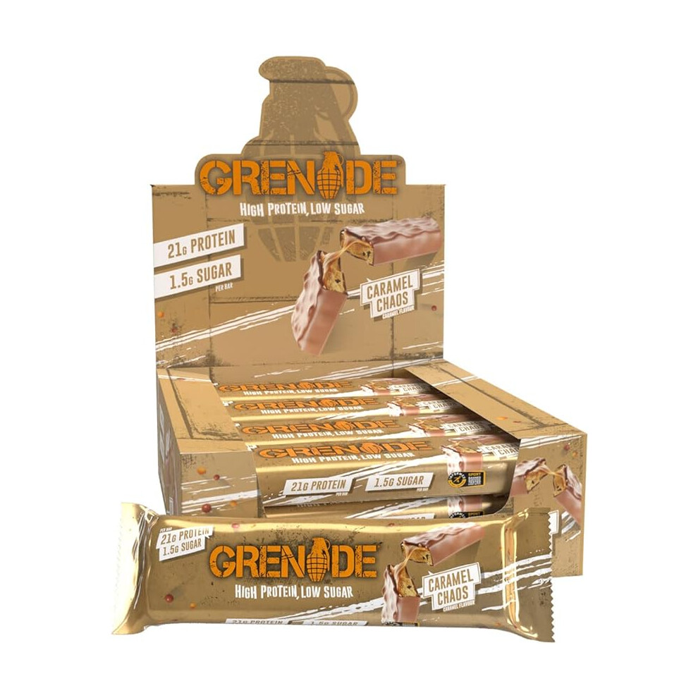 Grenade High Protein, Low Sugar Bar Caramel Chaos, 12 x 60 g