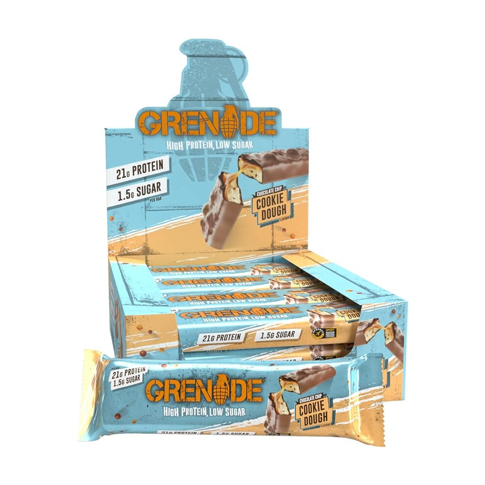 Grenade High Protein, Low Sugar Bar - Chocolate Chip Cookie Dough, 12 x 60 g