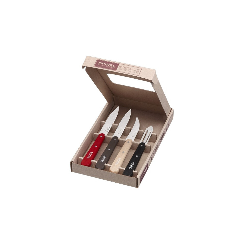 OPINEL Les Essentials 4 piece kitchen knife and peeler gift set - Wood handles