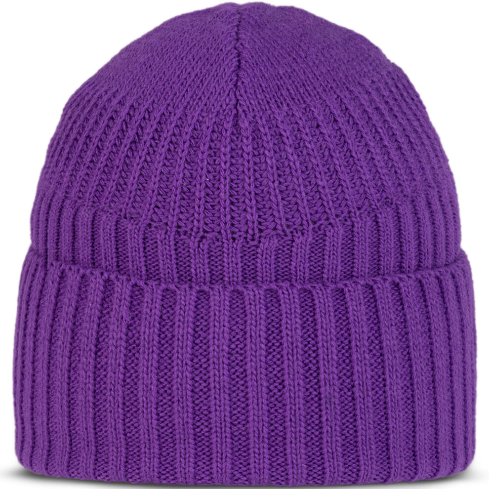 (One Size, Purple) Buff Unisex Renso Chunky Knit Cuffed Fleece Lined Beanie Hat