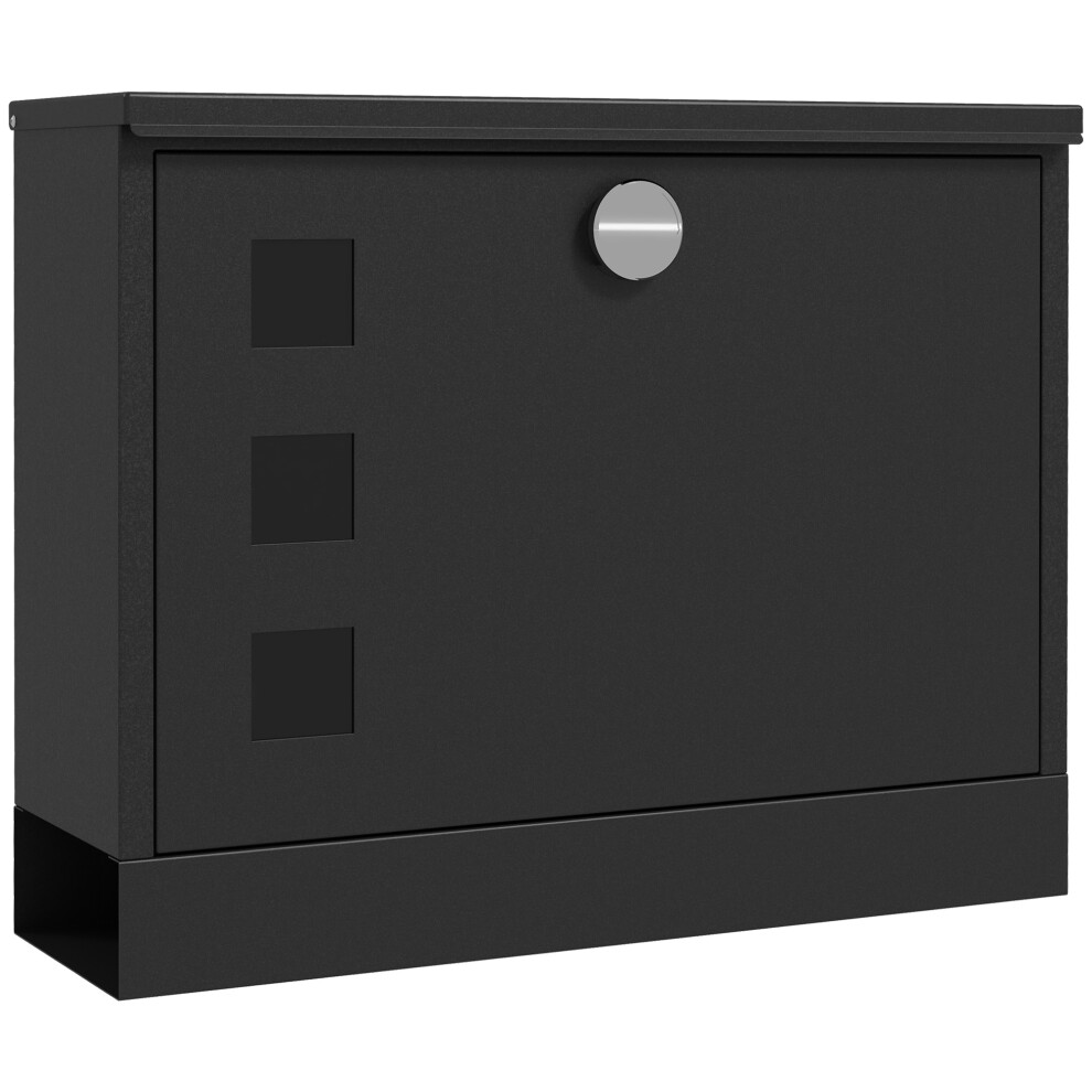 HOMCOM Wall Mounted Letterbox Mailbox with Windows, Lockable, 2 Keys Black Steel 36.5x11.5x29 cm | B80-015V00BK