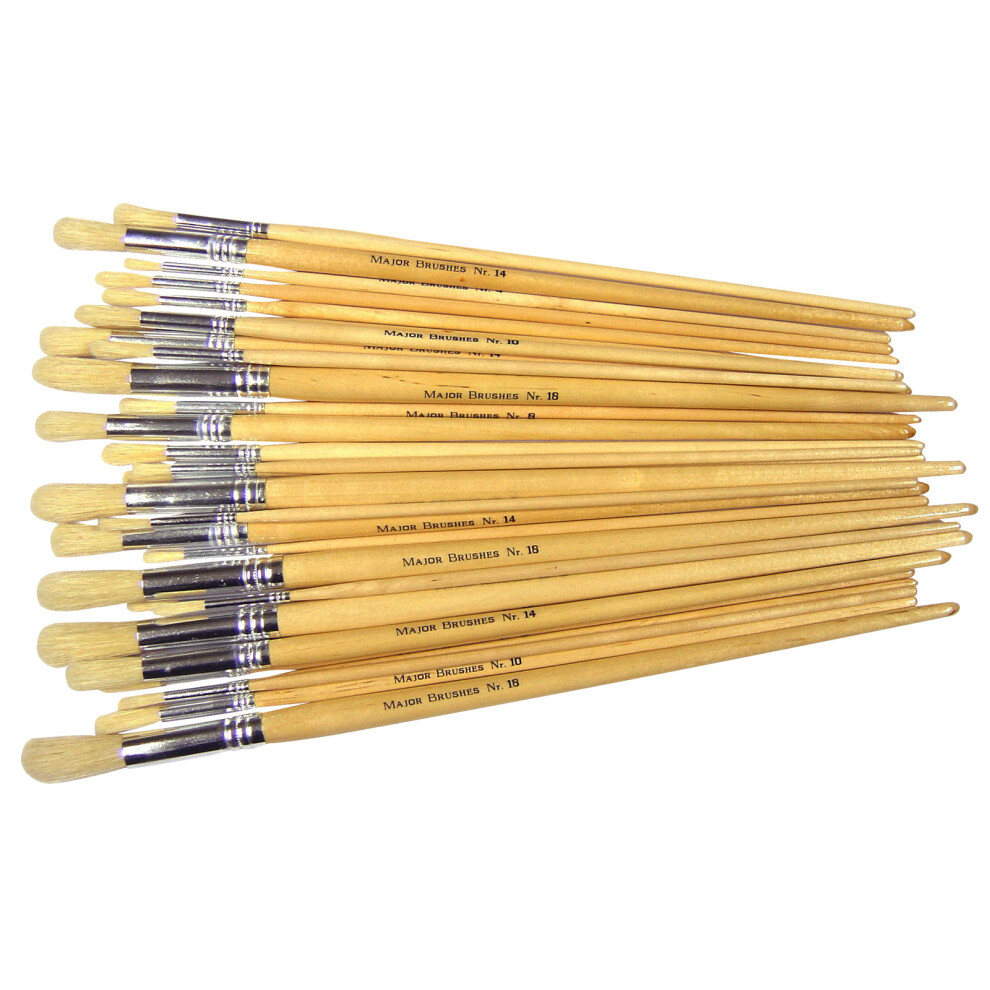 Major Brushes Hog Long Round Pack 60 /10 x sizes 4, 6, 8, 10, 14, 18