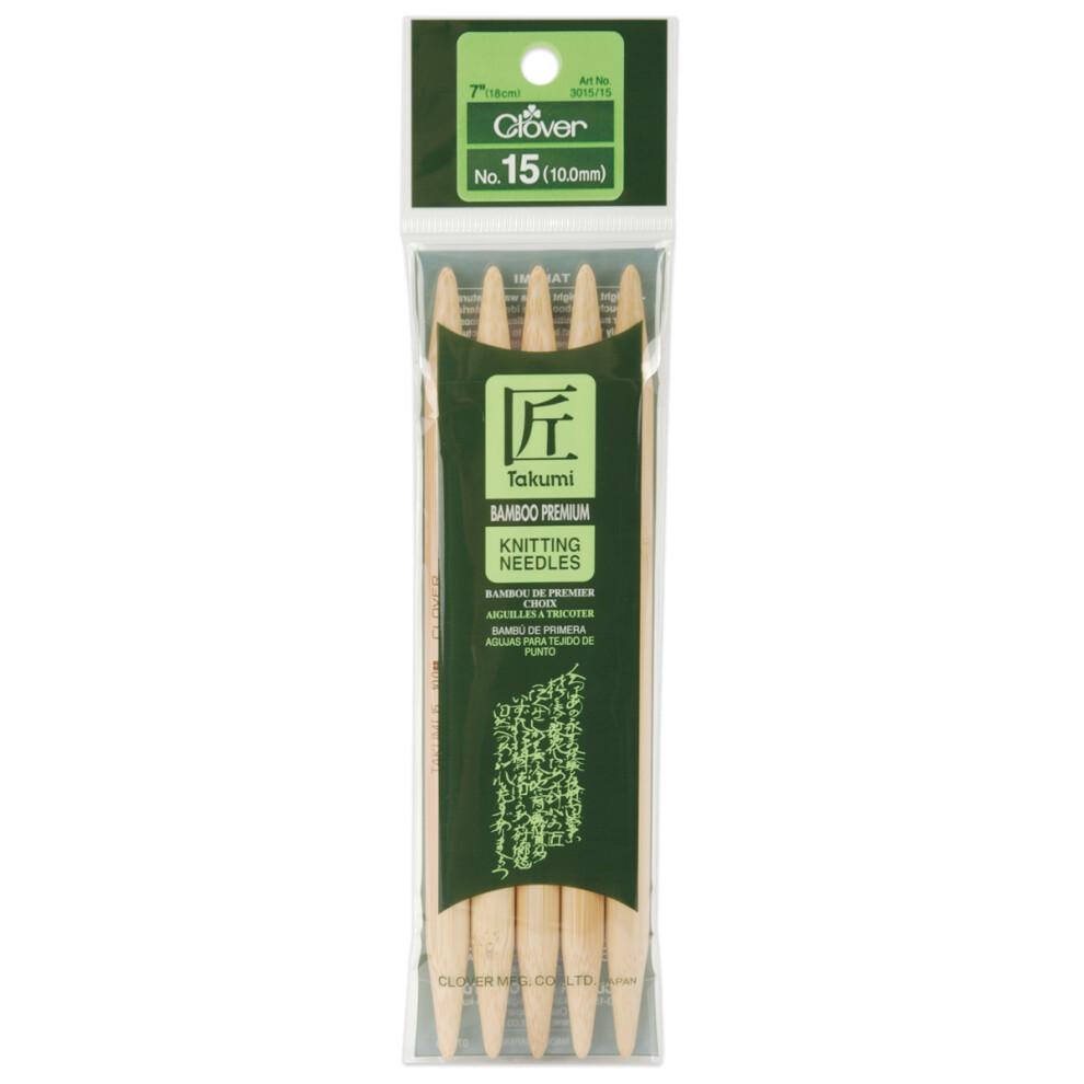 Takumi Bamboo Double Point Knitting Needles 7" 5/Pkg-Size 15/10mm 3015-15