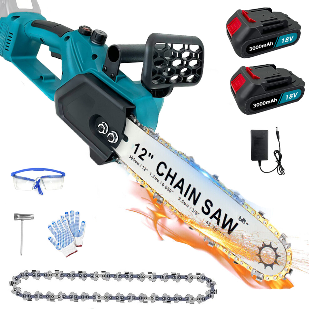 12" Heavy Duty 2Battery Brushless Chainsaw 2chains+Charger-Makita Compatible