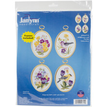 Janlynn Stickset, 8,3 x 10,8 cm, 4er-Set, Wildblumen und Finken, mit Stickgarn 4-0715
