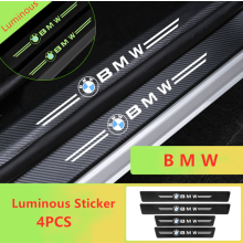 BMW Car Door Sill Protector - Carbon Fiber Luminous Sticker, Anti-Scratch, Easy Install (4 Pcs: Front & Rear)