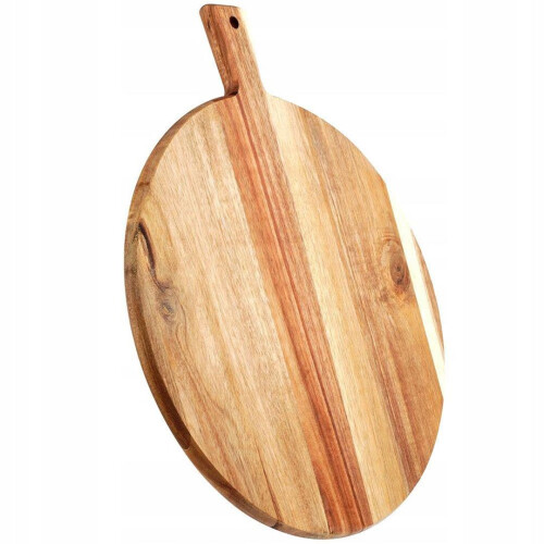 GEEZY GEEZY Round Wooden Chopping Board with Handle Large Pizza Serving Platter Home Kitchen