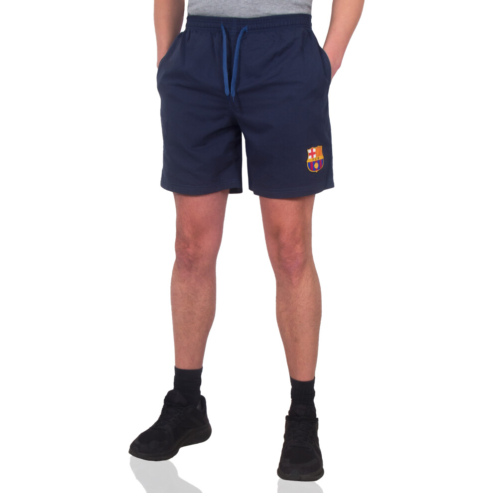 (Navy Blue, Large) FC Barcelona Shorts Mens Woven OFFICIAL Football Gift-image-OPC-P8VHYBV-NEW