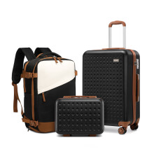 (Black) 13+20 inch ABS Suitase Set and Travel Backpack 3pcs Set