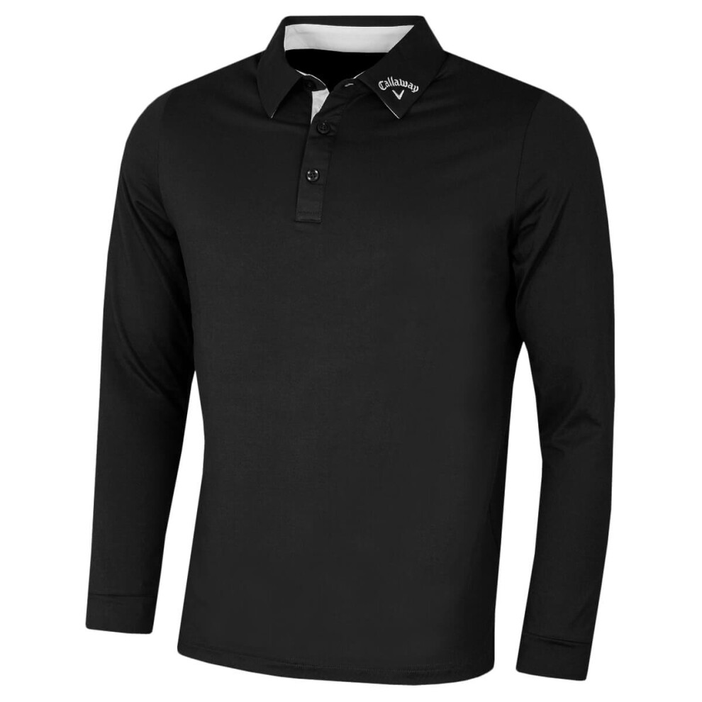 (2XL, Caviar) Callaway Golf Mens 2022 Long Sleeve Swingtech Performance Polo Shirt