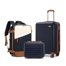 (Navy) 13+20 inch ABS Suitase Set and Travel Backpack 3pcs Set