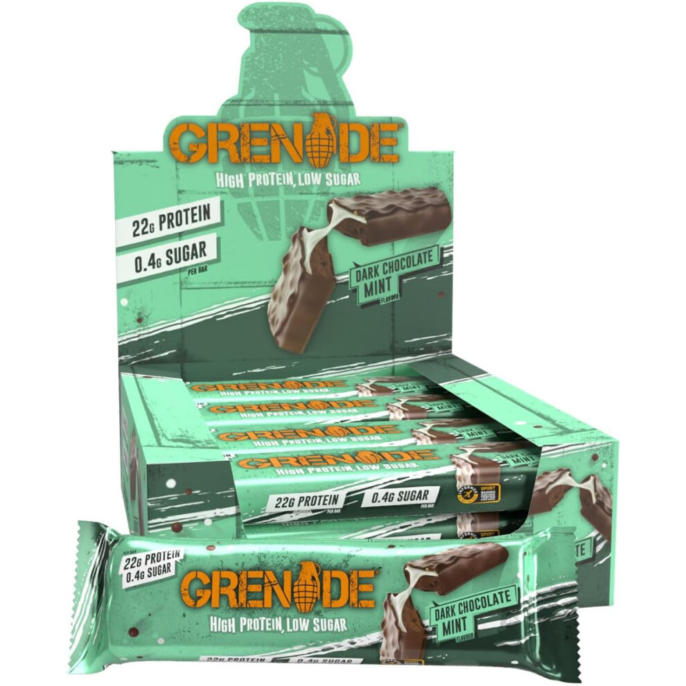 Grenade High Protein, Low Sugar Bar Dark Chocolate Mint, 12 x 60 g