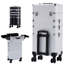 AREBOS 4 in 1 Cosmetic Case | 4 Compartments & 1 Drawer | Telescopic and Carrying Handle | 8 Locks | 4X 360° Wheels | Velvet Lining | Trolley