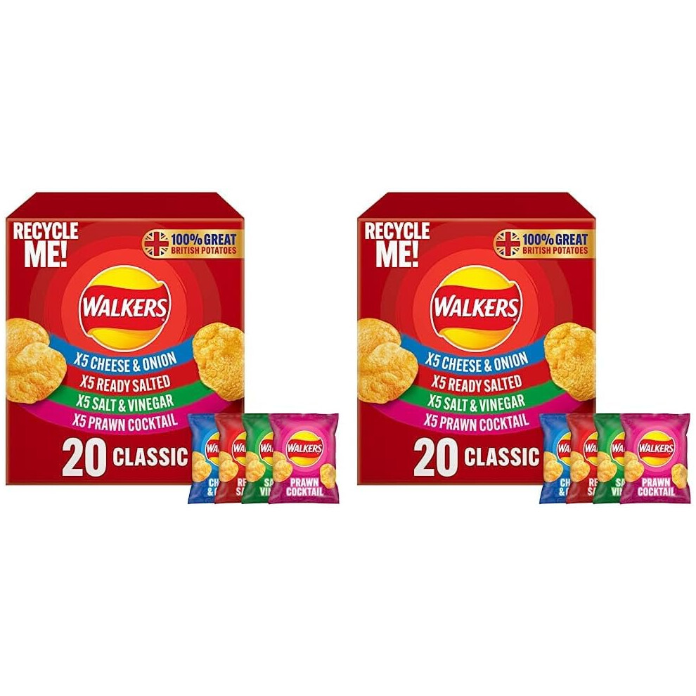 Walkers Classic Variety Multipack Crisps Box 20X25g Pack Of 2