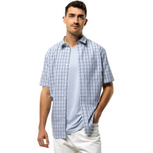 (M, Soft Blue) Jack Wolfskin Mens Hot Springs Short Sleeve Casual Cotton Check Shirt