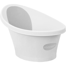 Shnuggle Newborn Baby Bath Built in Support Bump and Soft Backrest Suitable from Newborn Bath Seat Support Includes Plug White with Grey backrest