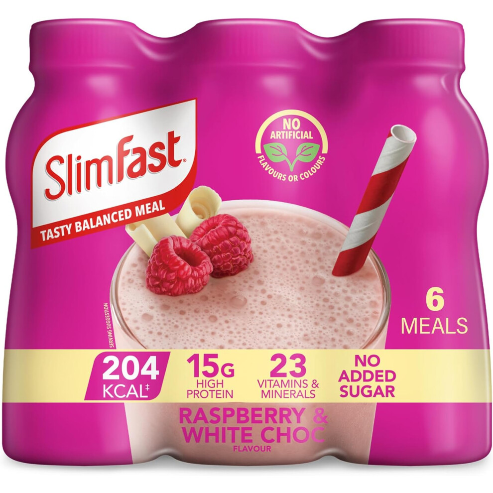 SlimFast Ready To Drink Shake, Meal Replacement Shakes for Weight Loss and Balanced Diet High Protein Raspberry and White Chocolate Flavour 6 x 325 ml