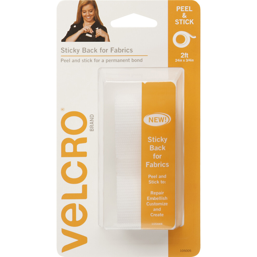 VELCRO(R) Brand STICKY BACK For Fabric Tape .75"X24"-White 91872