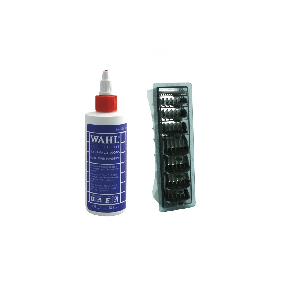 Wahl Clipper Oil 4oz and Wahl 1-8 Black Clipper Comb Set