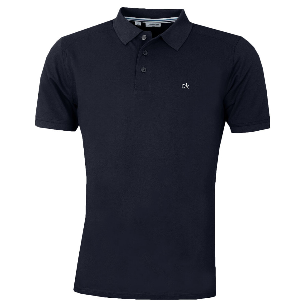 (M, Navy) Calvin Klein Mens 2021 Campus 3 Button Light Ribbed Collar Golf Polo Shirt