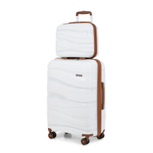 (Cream, 14/20 inch) One Or Four Pieces Lightweight PP Hard Shell Suitcase With TSA Lock