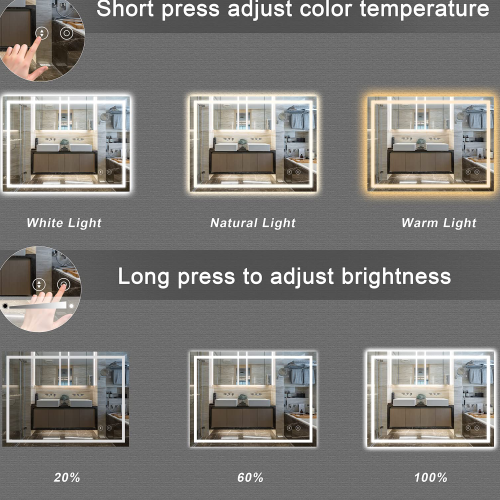 Dripex (600*800 MM) Bathroom Mirror LED Lights 3 Colors Demister Pad 2