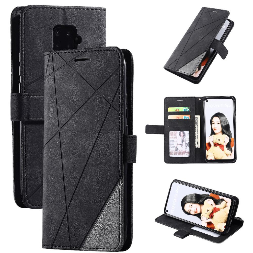 (Black) Case For Huawei Mate 30 Lite Wallet Flip Folio Card Holder Kickstand Shockproof Magnetic Pu Leather Black 764762570002