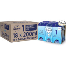 Aptamil 1 First Infant Baby Milk Ready to Use Liquid Formula, from Birth, 200 ml, (Pack of 18)