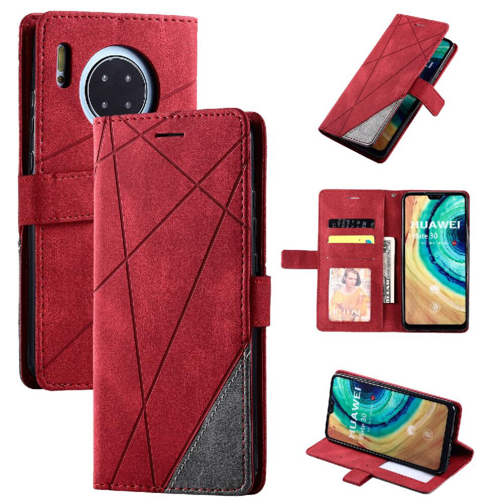 (Red) Case For Huawei Mate 30 Pu Leather Magnetic Card Holder Kickstand Wallet Flip Folio Shockproof Red 764762570156