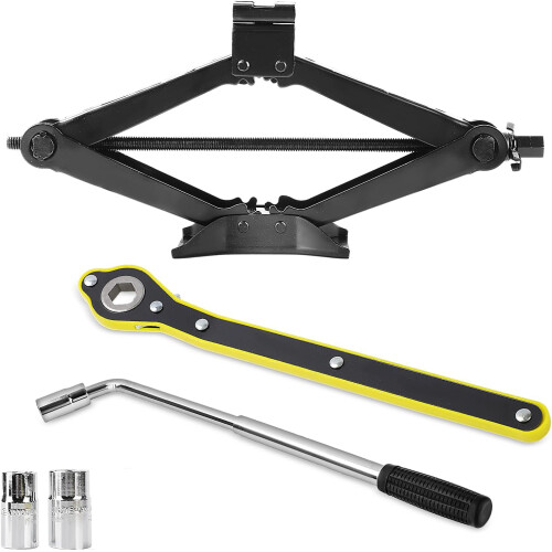 Car Jack Kit  Scissor Jack for Car 2 Ton Tire Jack Tool Kit  Universal Car Emergency Kit with Lug Wrench Smart Mechanism Ratchet
