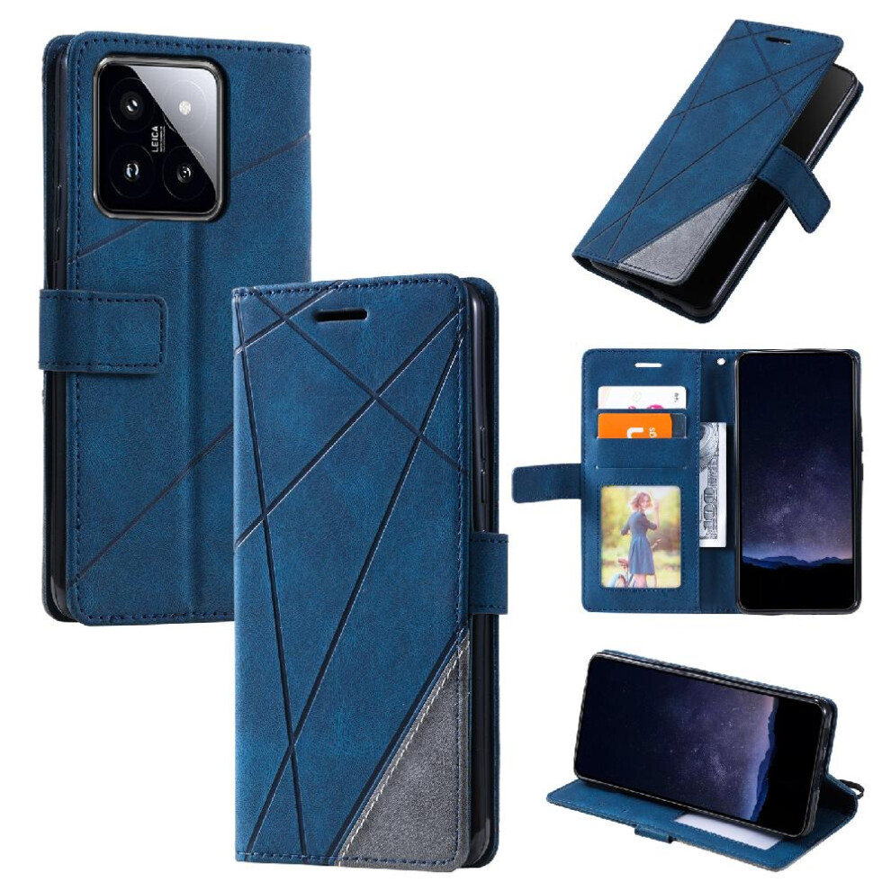 (Blue) Case For Xiaomi 14 Magnetic Wallet Flip Folio Pu Leather Card Holder Kickstand Shockproof Blue 764762570453