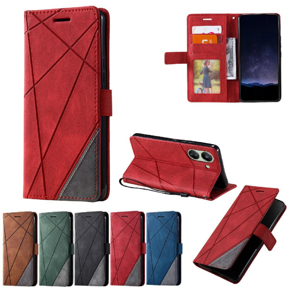 (Red) Case For Xiaomi Poco C65 Wallet Flip Folio Magnetic Pu Leather Shockproof Card Holder Kickstand Red 764762570576
