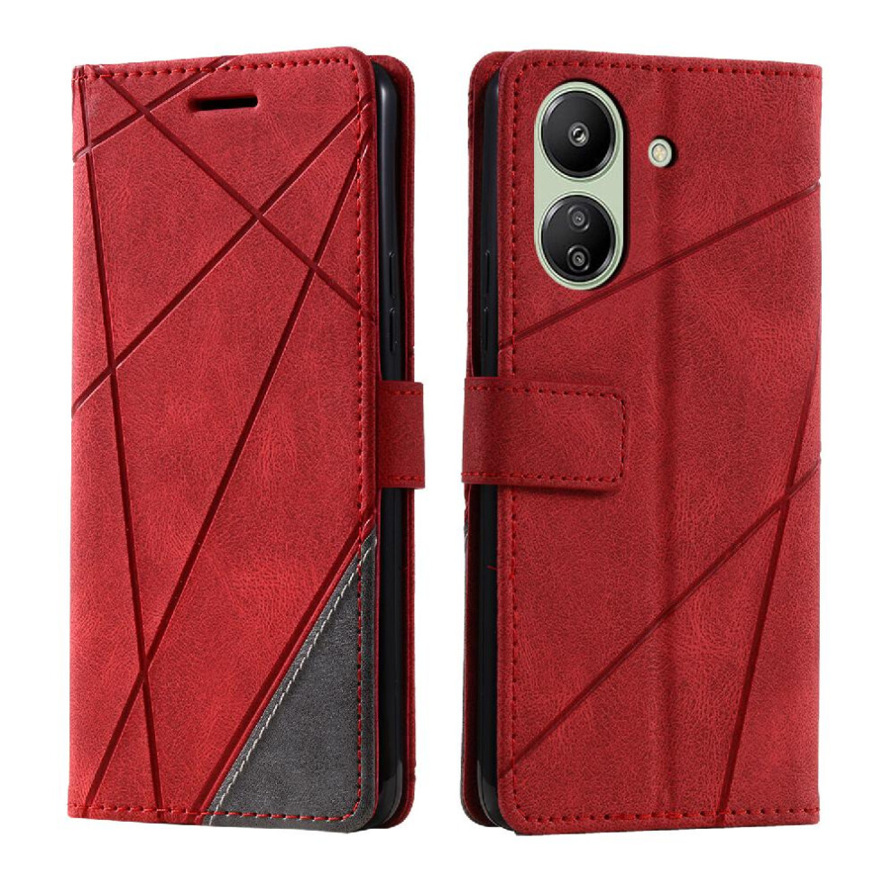 (Red) Case For Xiaomi Mi 13C Pu Leather Card Holder Kickstand Magnetic Shockproof Wallet Flip Folio Red 764762570620