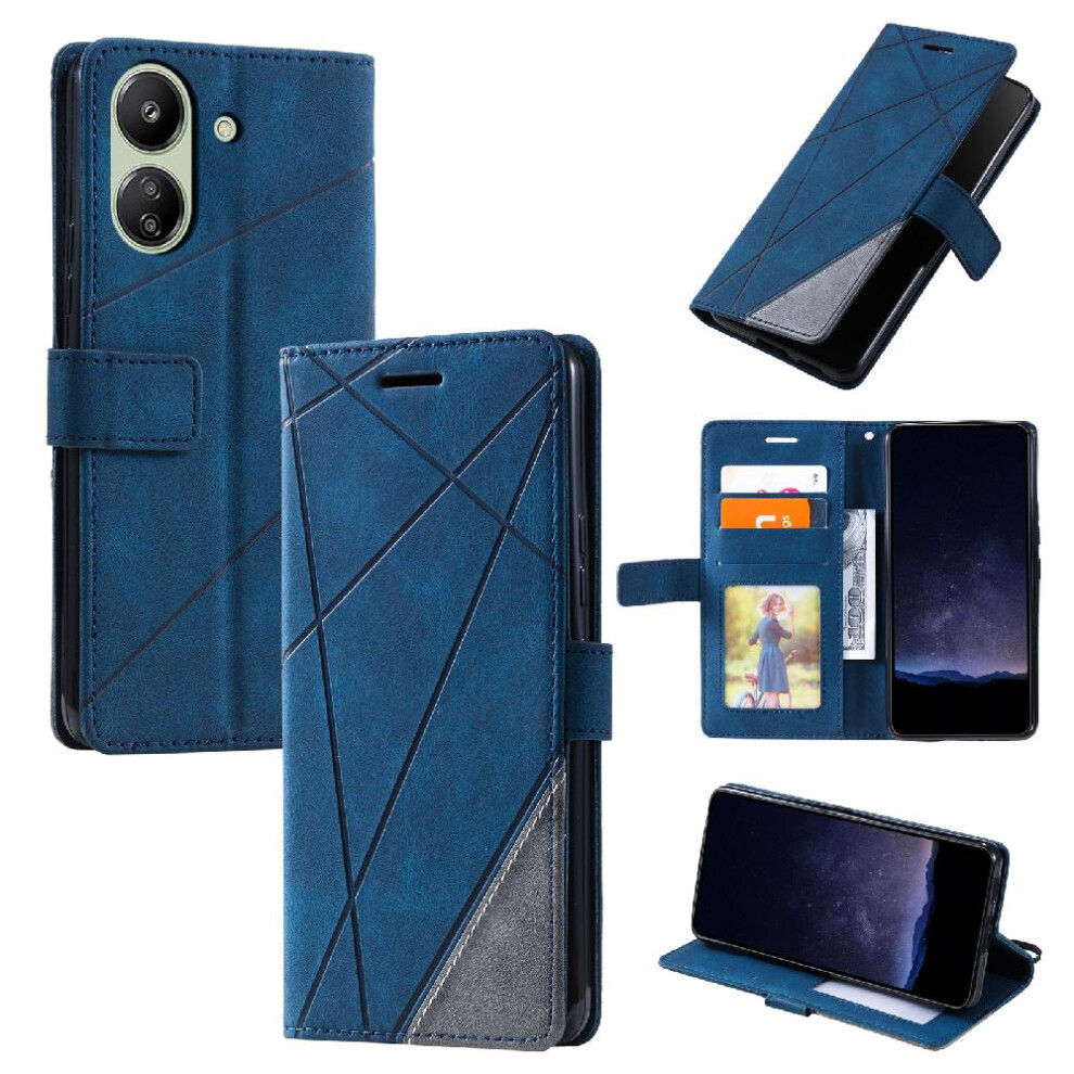 (Blue) Case For Xiaomi Redmi 13C Pu Leather Card Holder Kickstand Magnetic Shockproof Wallet Flip Folio Blue 764762570613