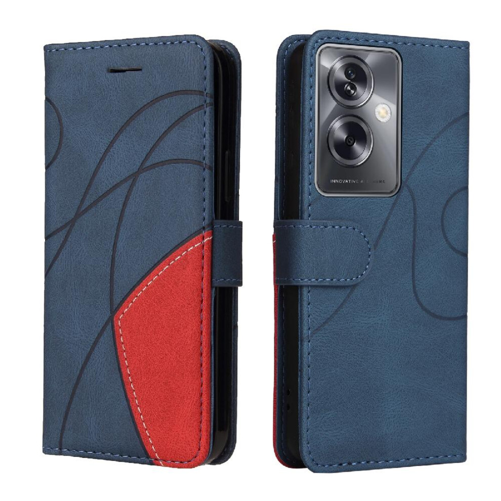 (Blue) Case For Oppo A79 5G Pu Leather Flip Folio Case With Card Slot Stand Kickstand Protective Two-Color Stitching Blue 764762571719