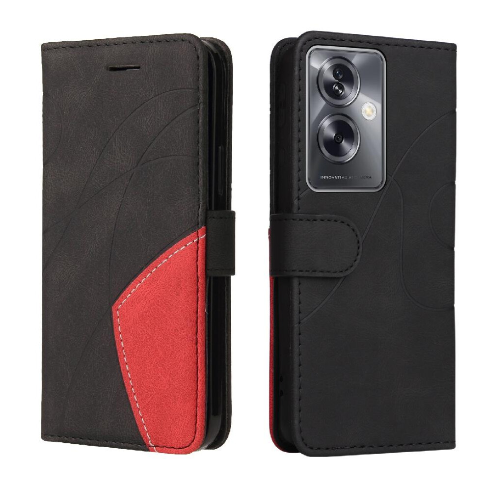 (Black) Case For Oppo A79 5G Pu Leather Flip Folio Case With Card Slot Stand Kickstand Protective Two-Color Stitching Black 764762571696