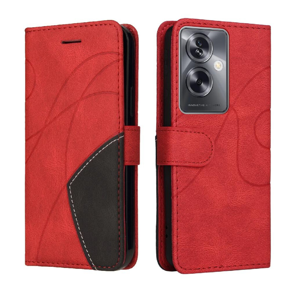 (Red) Case For Oppo A79 5G Pu Leather Flip Folio Case With Card Slot Stand Kickstand Protective Two-Color Stitching Red 764762571702