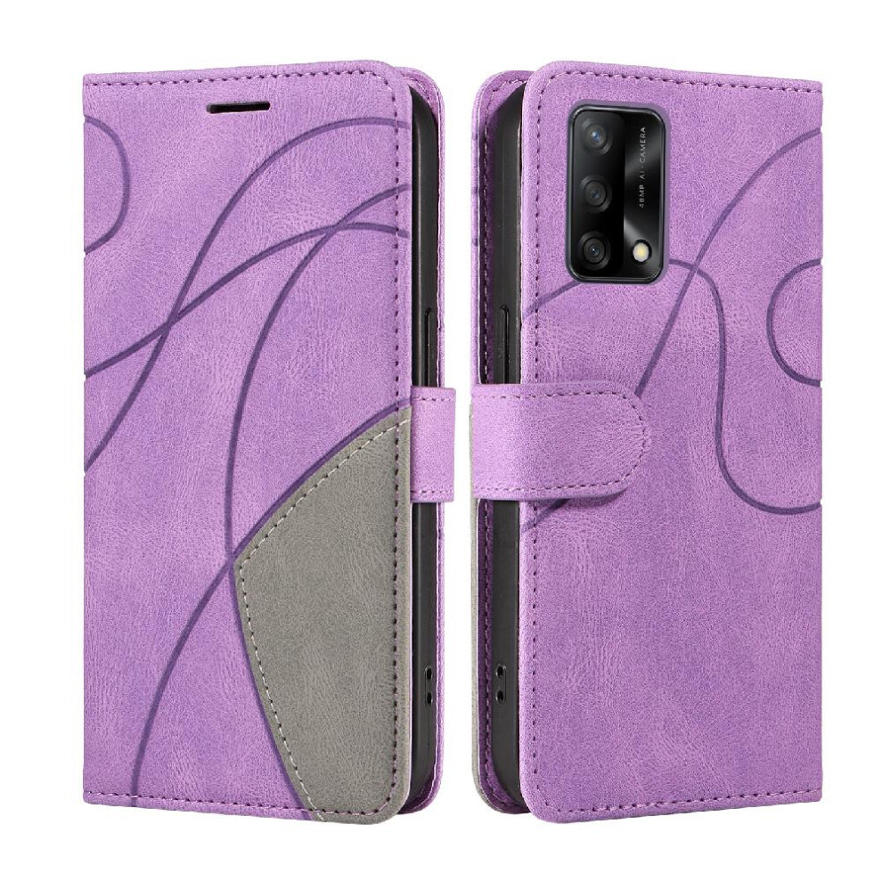 (Purple) Case For Oppo A74 4G Two-Color Stitching Pu Leather Flip Folio Case With Card Slot Stand Kickstand Protective Purple 764762571757