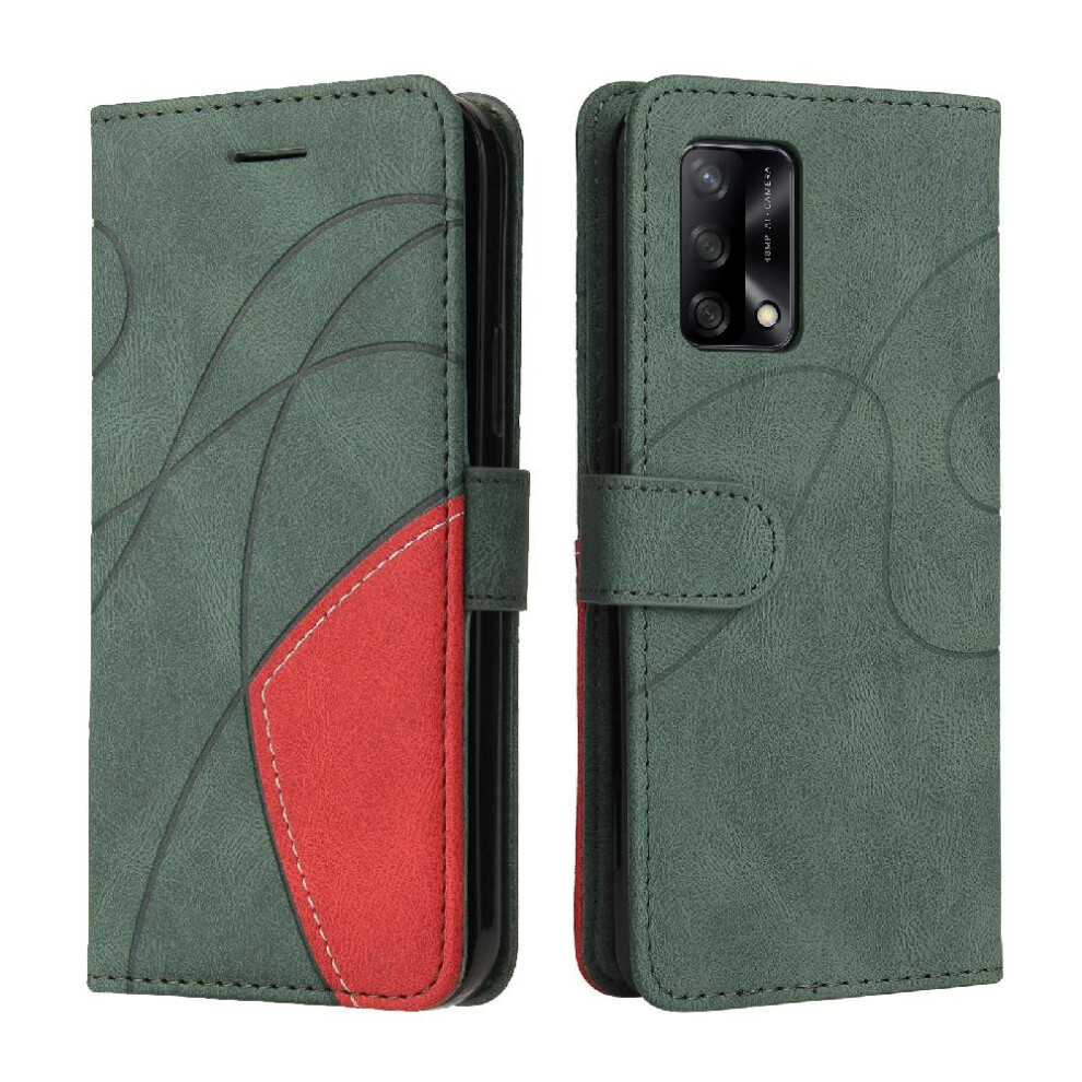 (Green) Case For Oppo A74 4G Two-Color Stitching Pu Leather Flip Folio Case With Card Slot Stand Kickstand Protective Green 764762571764