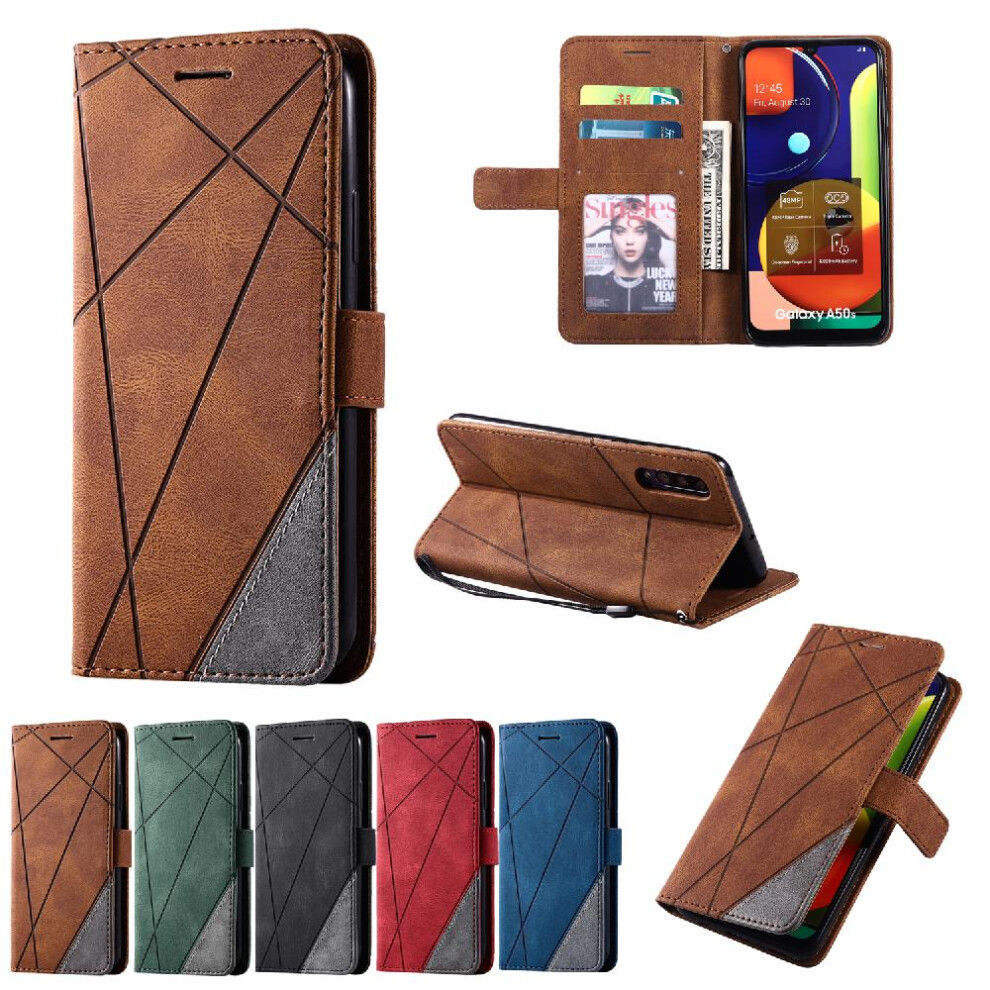 (Brown) Case For Samsung Galaxy A50/A50s/A30s Card Holder Kickstand Wallet Flip Folio Shockproof Pu Leather Magnetic Brown 764762571979
