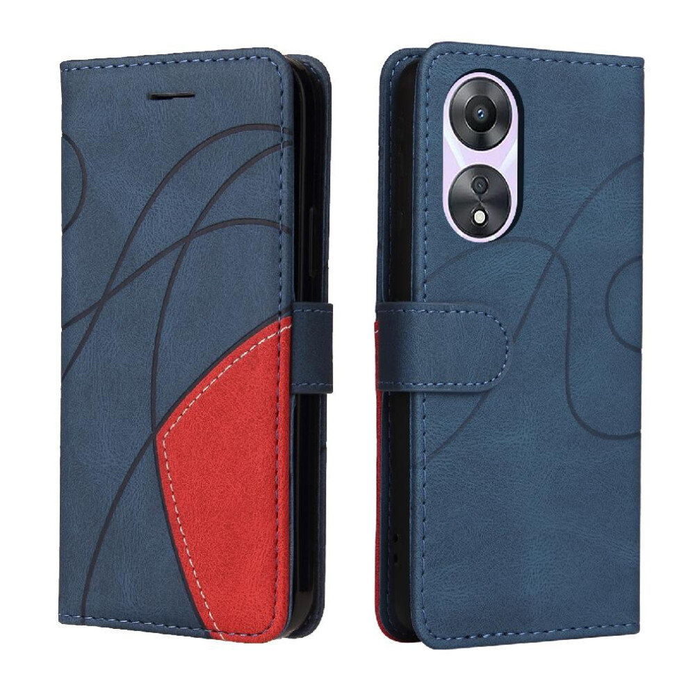 (Blue) Case For Oppo A58 5G Kickstand Protective Two-Color Stitching With Card Slot Stand Pu Leather Flip Folio Case Blue 764762572020