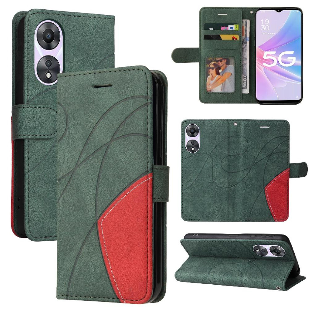 (Green) Case For Oppo A58 5G Kickstand Protective Two-Color Stitching With Card Slot Stand Pu Leather Flip Folio Case Green 764762571993