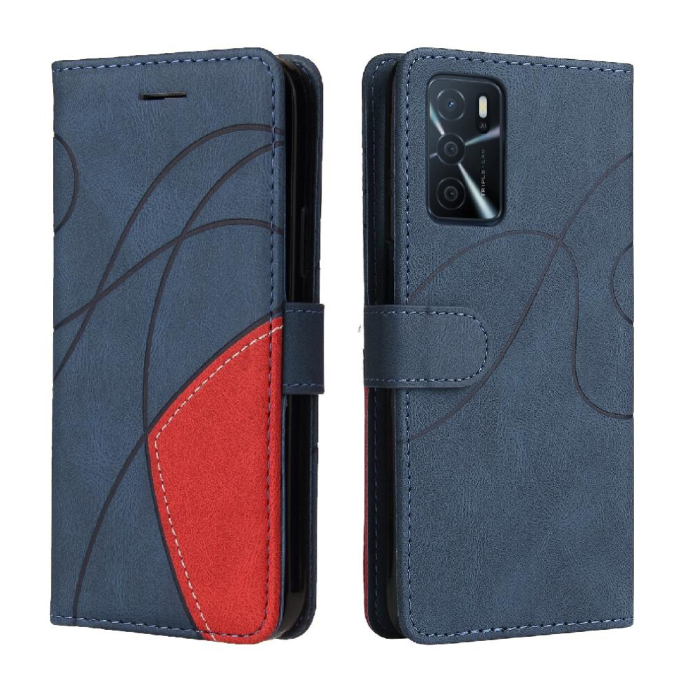 (Blue) Case For Oppo A16 4G With Card Slot Stand Kickstand Protective Two-Color Stitching Pu Leather Flip Folio Case Blue 764762572280