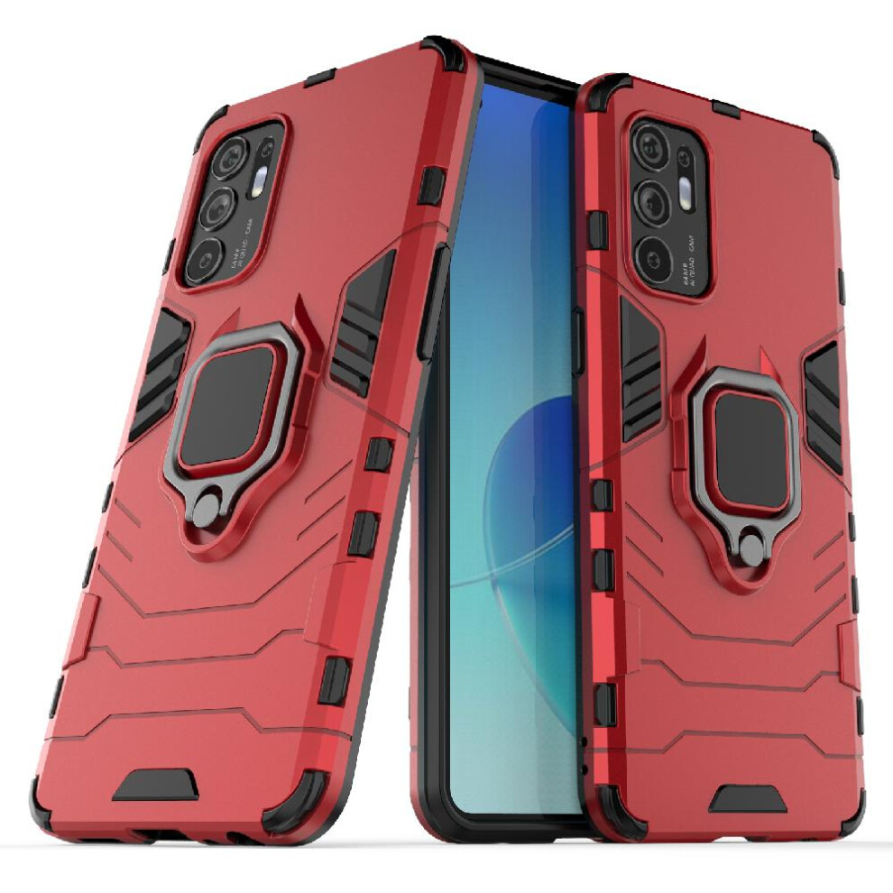 (Red) Case For Oppo Reno 6 4G Military Drop Protection Shockproof Cover Kickstand 360Rotating Ring Red 764762572433