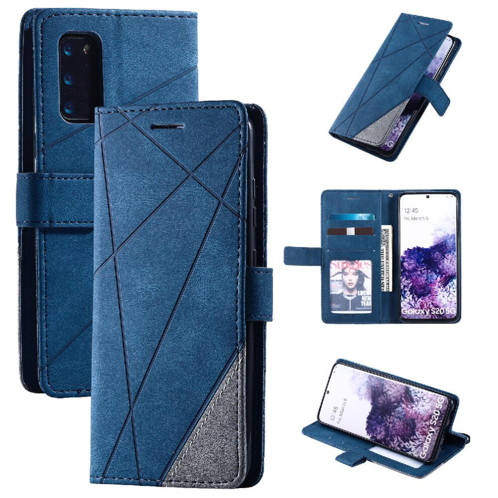 (Blue) Case For Samsung Galaxy S20 Magnetic Card Holder Kickstand Wallet Flip Folio Shockproof Pu Leather Blue 764762572556