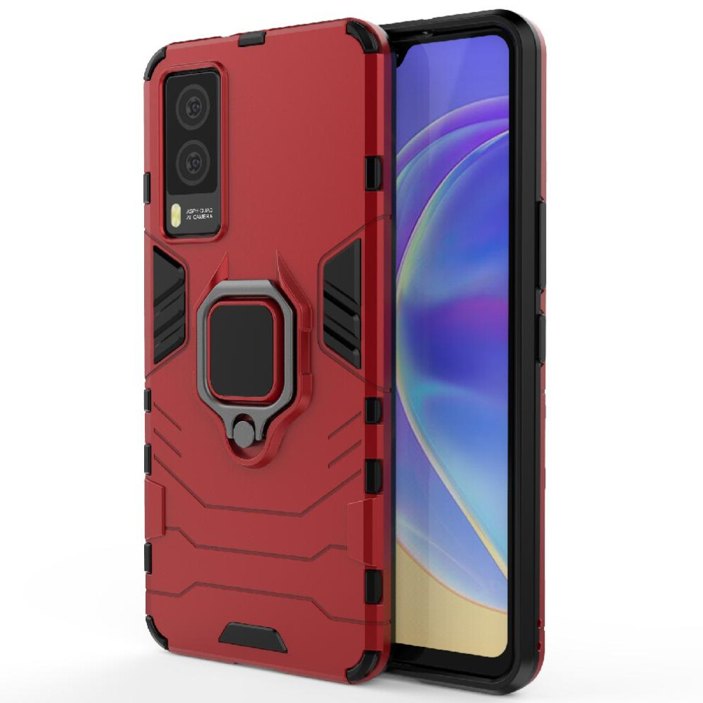 (Red) Case For Vivo V21e 5G Military Drop Protection Kickstand 360Rotating Ring Shockproof Cover Red 764762573423