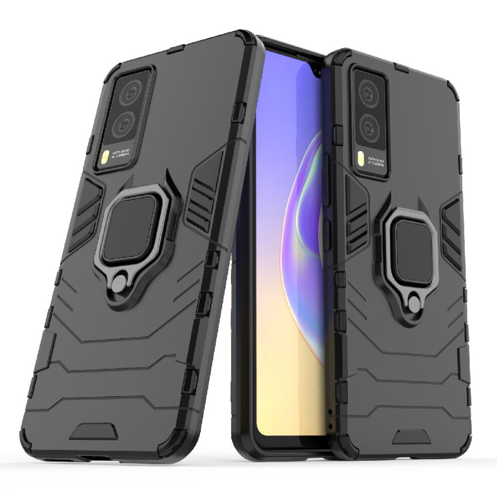 (Black) Case For Vivo V21e 5G Military Drop Protection Kickstand 360Rotating Ring Shockproof Cover Black 764762573416